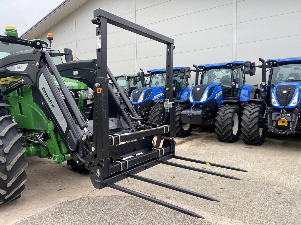 Quicke L+ bale fork, 2024, unused, hydraulic folding tine kit, height adjustable frame, bolt on Euro hooks