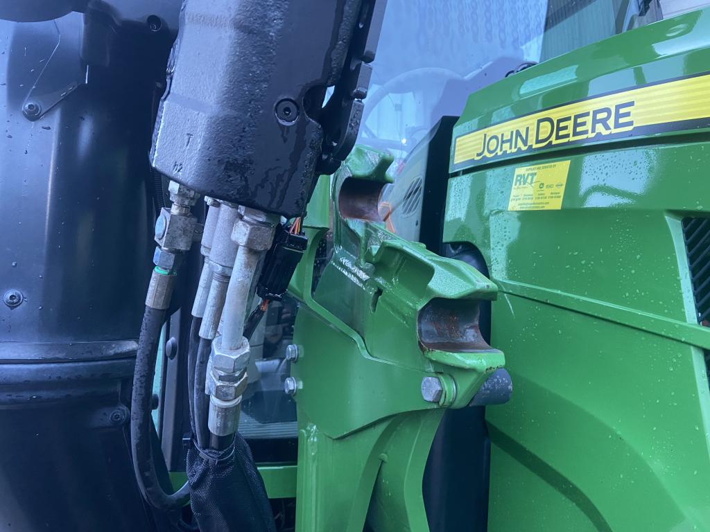 MX U408 loader boom, c/w brackets and valve to fit John Deere 6120M, flexpilot hydraulic joystick, multi docking, pin and cone carriage, third service, 3.75m height, 1,750kg lift, very little use