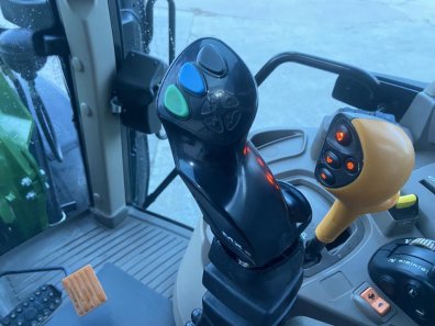 MX U408 loader boom, c/w brackets and valve to fit John Deere 6120M, flexpilot hydraulic joystick, multi docking, pin and cone carriage, third service, 3.75m height, 1,750kg lift, very little use