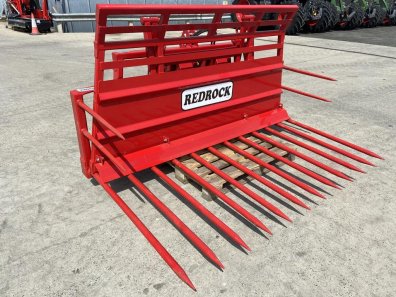 Redrock 7ft 6" buckrake, NEW, hydraulic push off, three point linkage, 12 bottom tines + 4 side