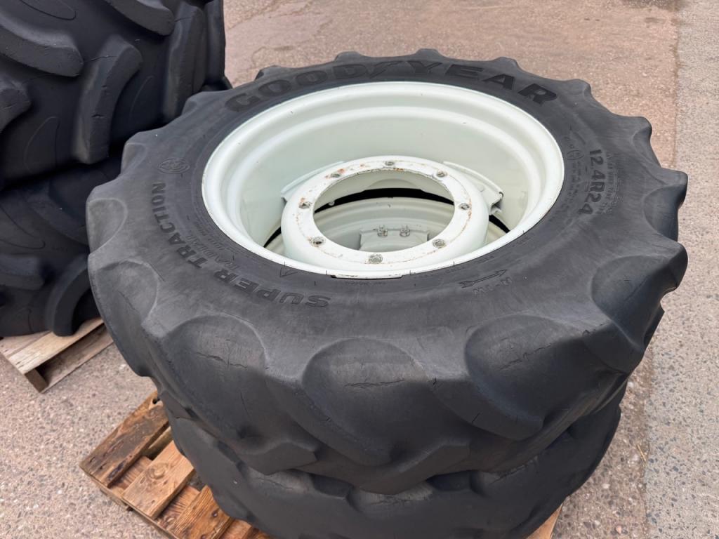 2x 12.4/24 Goodyear tyres fitted to New Holland wheels