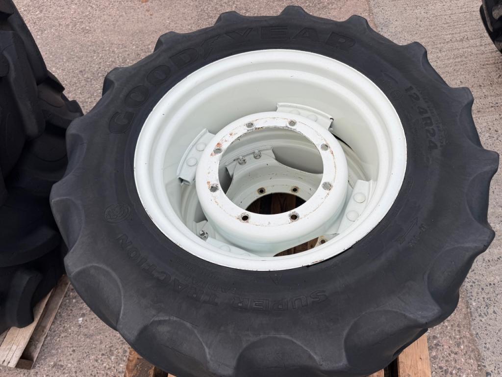 2x 12.4/24 Goodyear tyres fitted to New Holland wheels