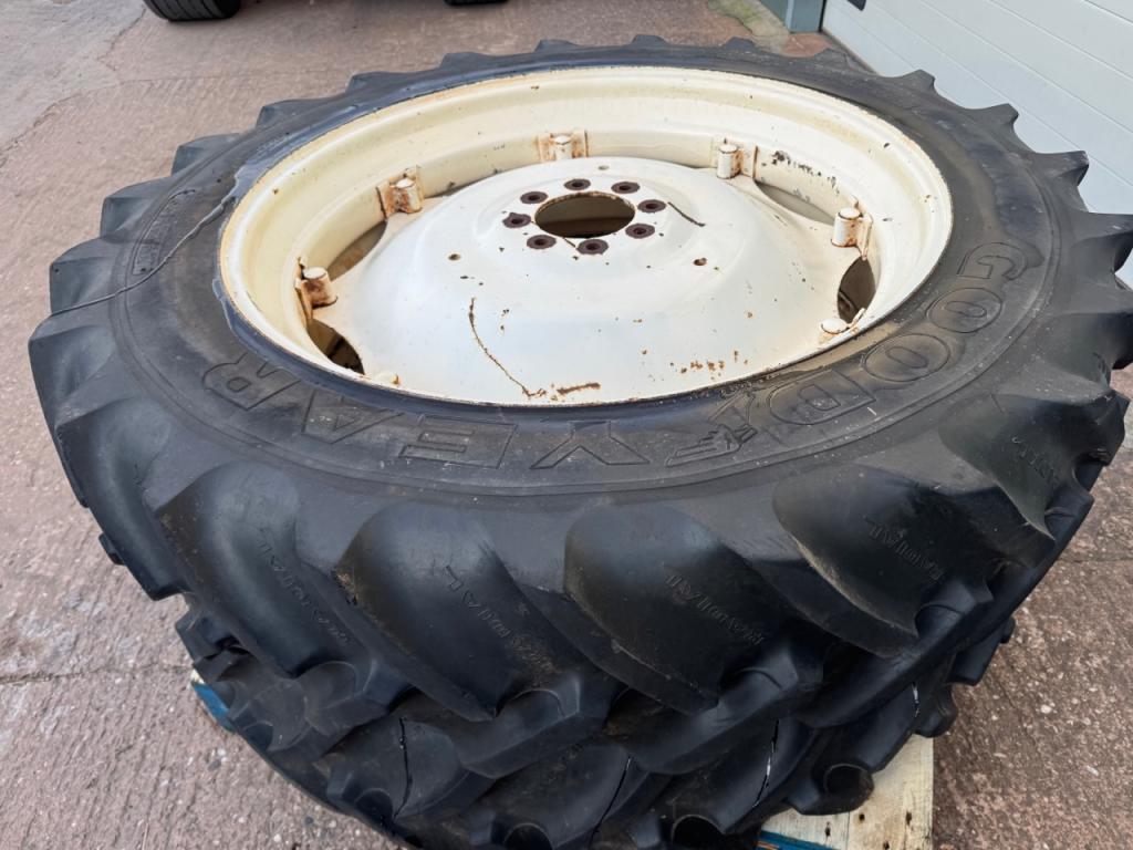 2x 13.6/38 Goodyear Super Traction Radial tyres fitted to New Holland wheels
