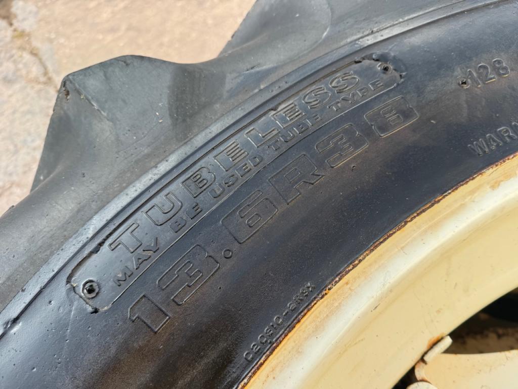 2x 13.6/38 Goodyear Super Traction Radial tyres fitted to New Holland wheels