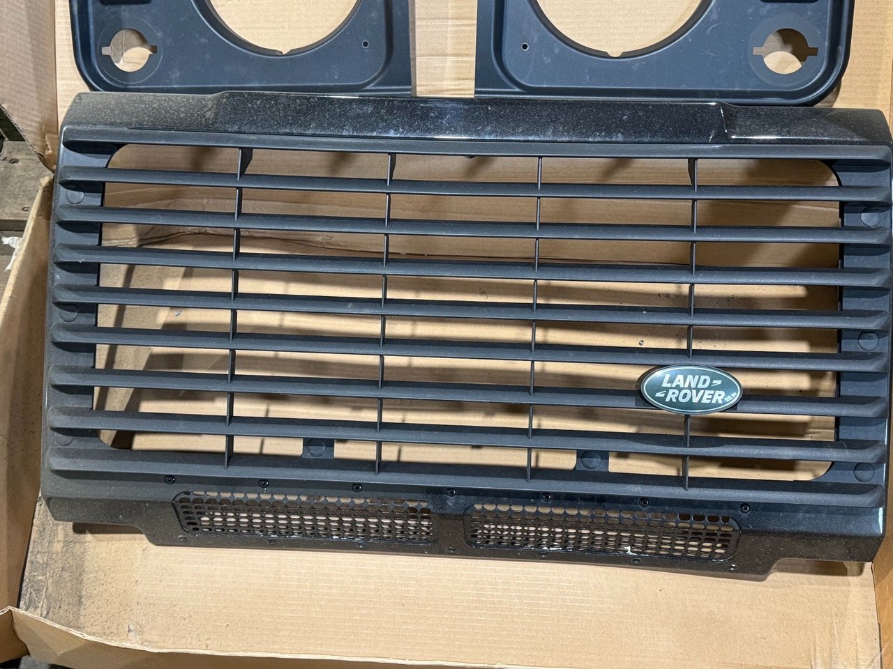 Land Rover 90 parts, front grill and headlight surrounds, front wing side and top vents, headlights, side lights and indicator lenses