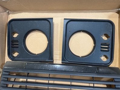 Land Rover 90 parts, front grill and headlight surrounds, front wing side and top vents, headlights, side lights and indicator lenses