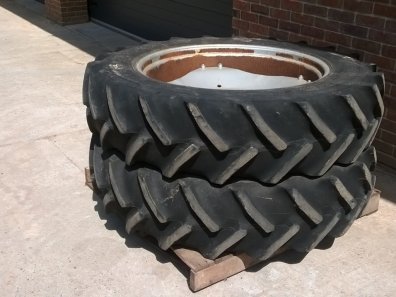 2x Massey Ferguson rims fitted to Goodyear super traction radial tyres 13.6/36, 50% tread