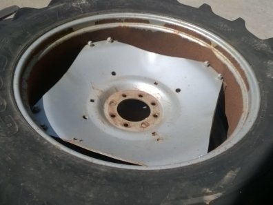 2x Massey Ferguson rims fitted to Goodyear super traction radial tyres 13.6/36, 50% tread