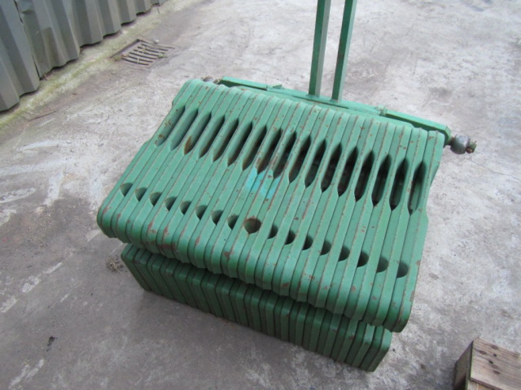 18x John Deere 50kg front weights, fitted to three point linkage frame