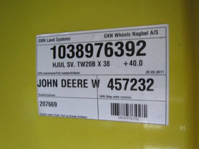 John Deere 20x38 rear + 18x28 front wheels, to fit JD 6210R