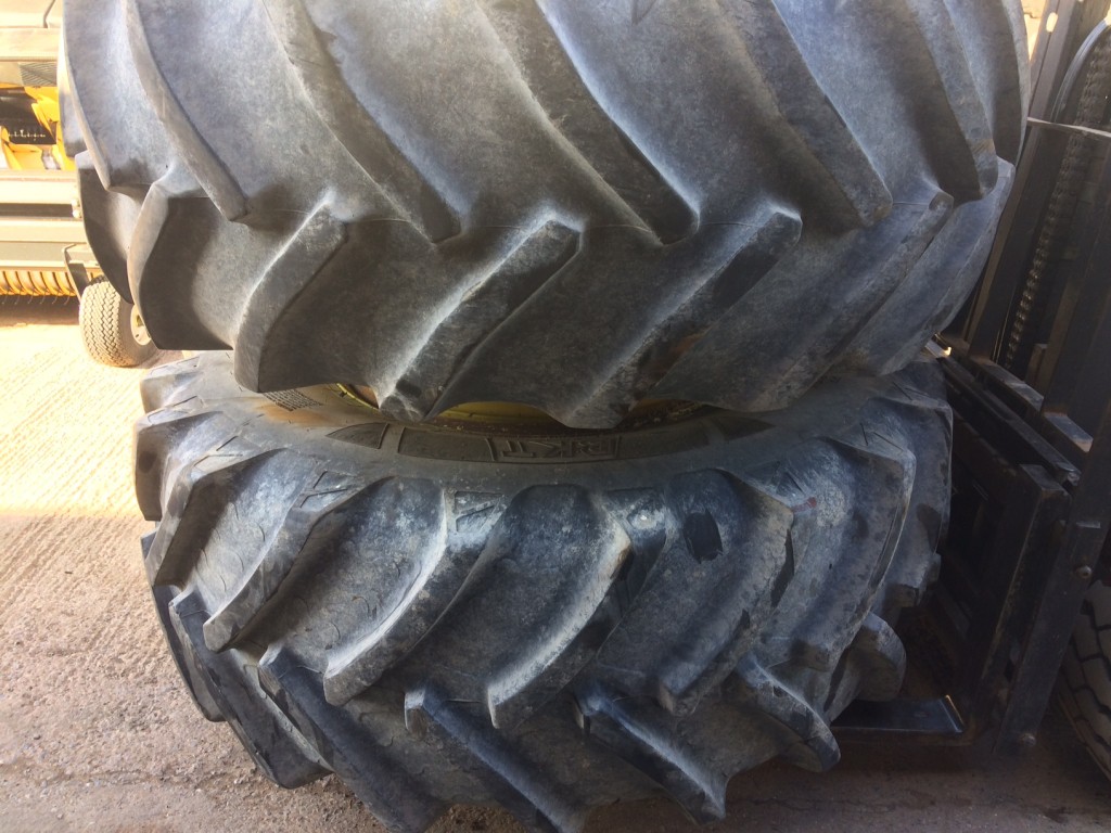 2x 710/70/38 Goodyear tyres fitted to dual wheel centres