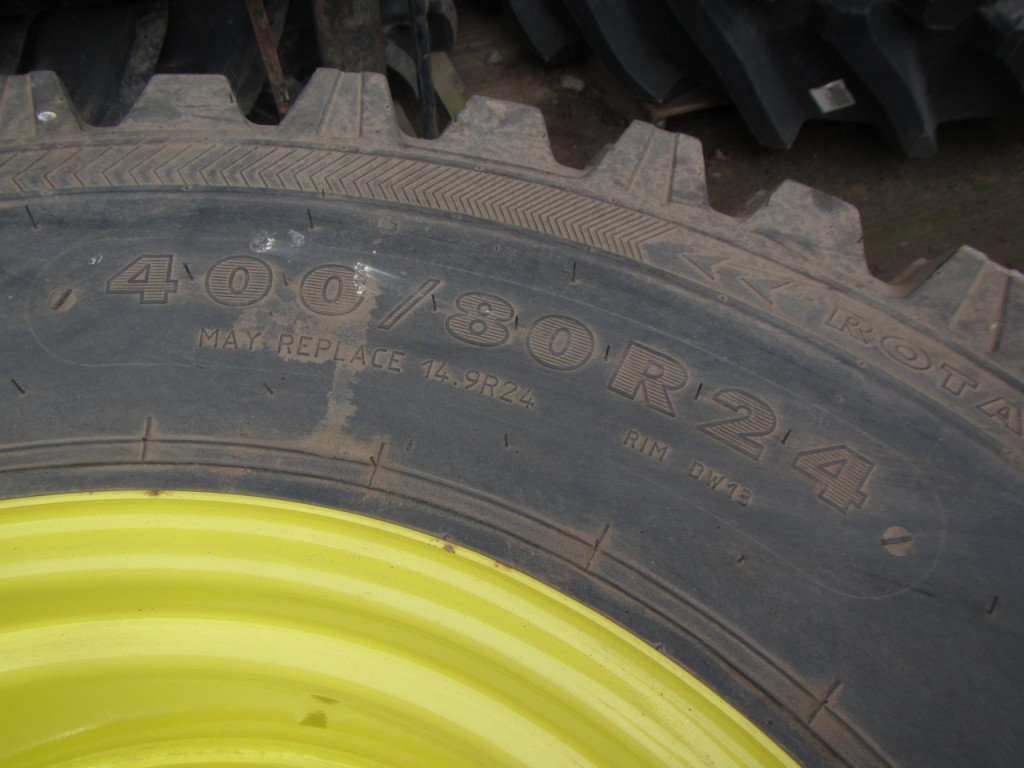Nokian 480/80/34 + 400/80/24 TRI 2 industrial tractor tyres, 90%, fitted to  John Deere wheels