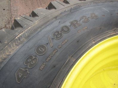 Nokian 480/80/34 + 400/80/24 TRI 2 industrial tractor tyres, 90%, fitted to  John Deere wheels