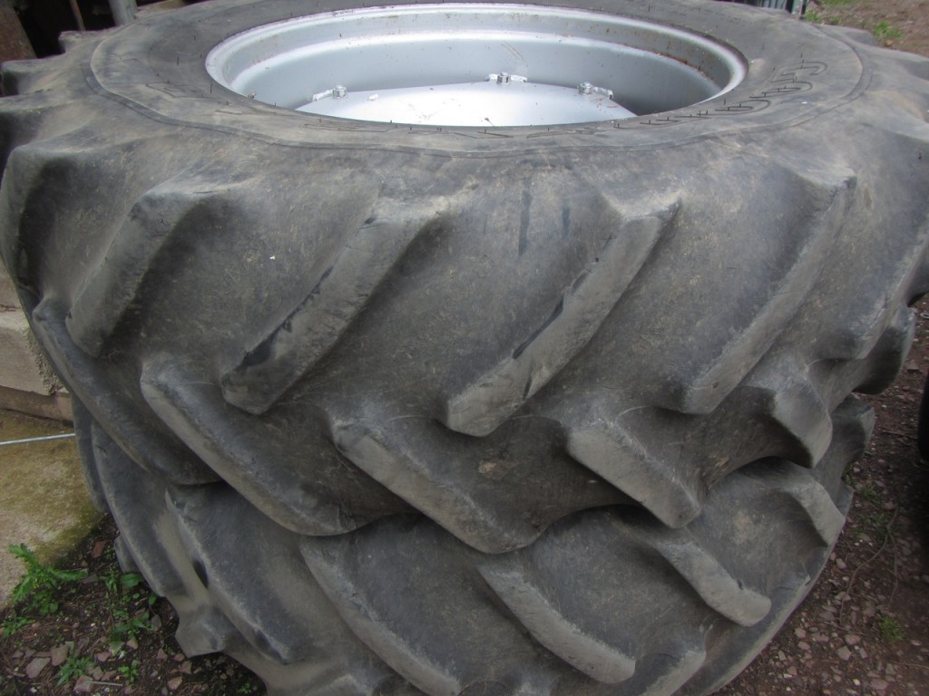 2x 20.8/38 Goodyear Super Traction Radial tyres, fitted to Case 1455 wheels