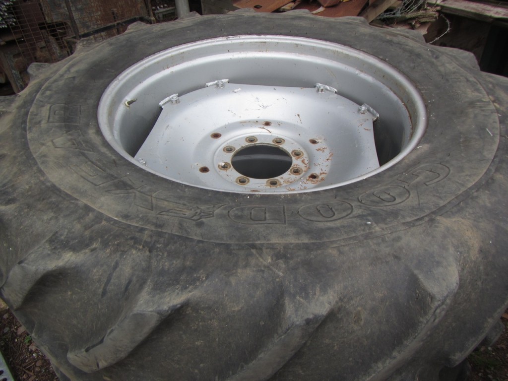 2x 20.8/38 Goodyear Super Traction Radial tyres, fitted to Case 1455 wheels