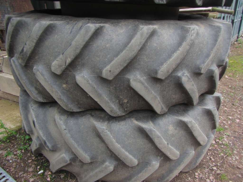 2x 18.4/38 Goodyear Super Traction Radial tyres, fitted to PAVT wheels, C/W dual wheel bands and clamps