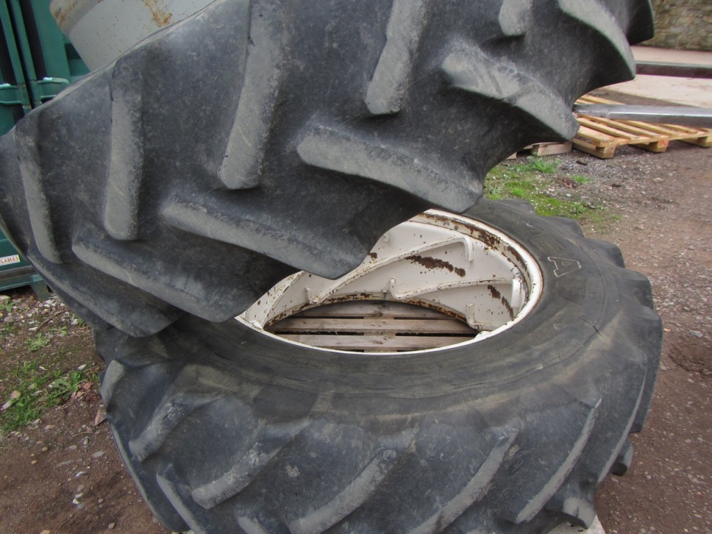 2x 18.4/38 Goodyear Super Traction Radial tyres, fitted to PAVT wheels, C/W dual wheel bands and clamps