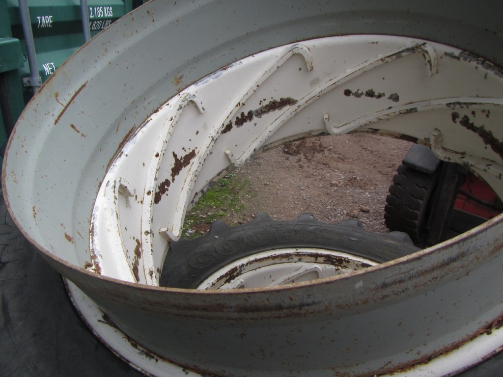 2x 18.4/38 Goodyear Super Traction Radial tyres, fitted to PAVT wheels, C/W dual wheel bands and clamps