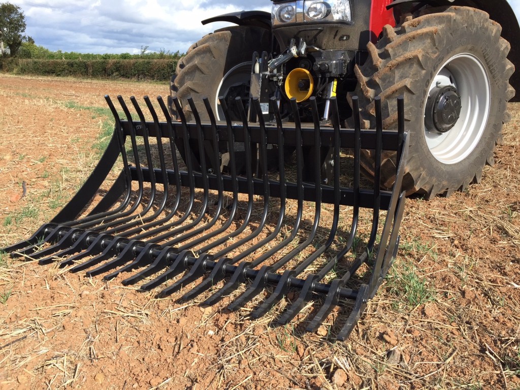 new Quicke front linkage mounted stone forks, 1.5 - 2.3 meters wide, designed to pick up, clean and carry stone