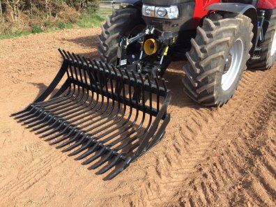 new Quicke front linkage mounted stone forks, 1.5 - 2.3 meters wide, designed to pick up, clean and carry stone