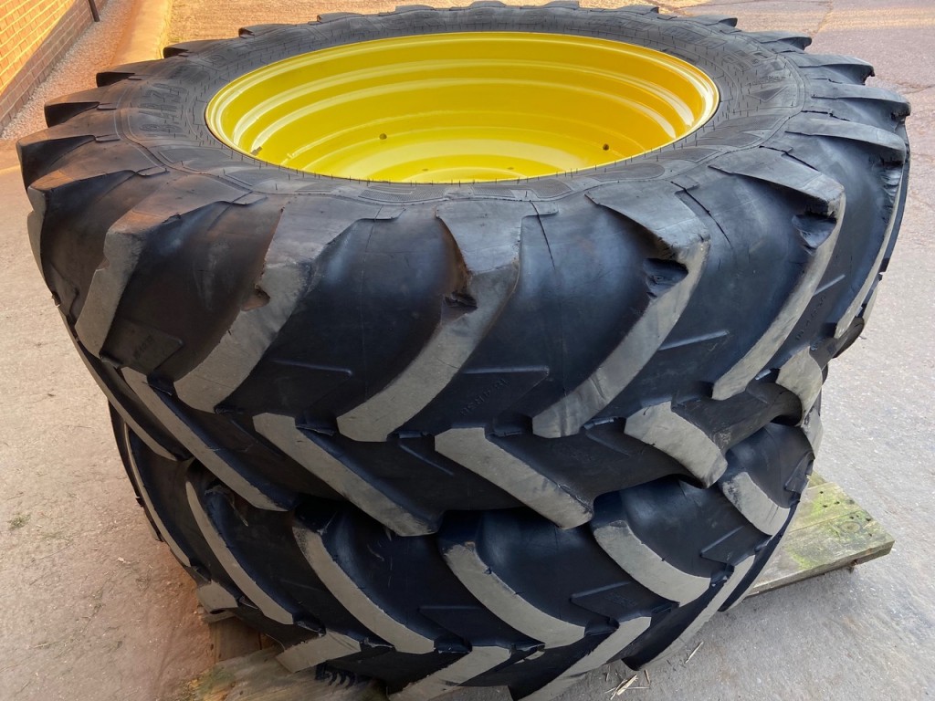 2x 18.4/38 Michelin tyres fitted to John Deere wheels