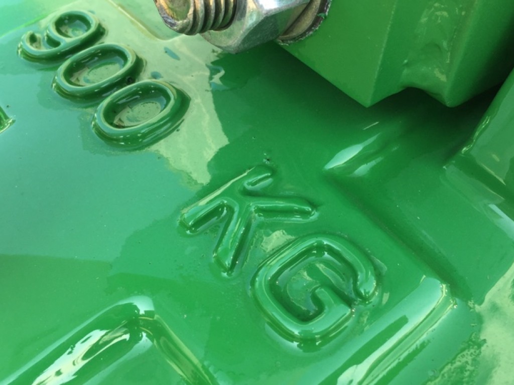 new Quicke 900kg weight block, three point linkage mounted, compatible with 600kg extension, finished in John Deere green