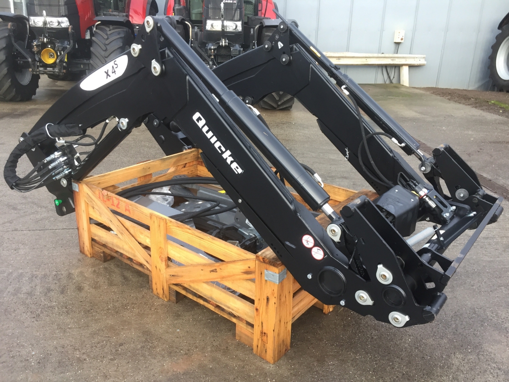 Quicke X4s loader, complete with brackets and valve to fit Massey Ferguson 5711s tractor, ex Demo - this loader has done approx 20 hours work and is as new, 1590kg lift capacity, Euro carriage, soft ride, third service, multi coupling, QCS QE command joystick, float and bucket shake function
