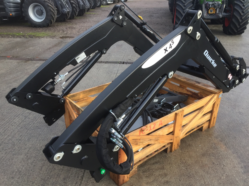 Quicke X4s loader, complete with brackets and valve to fit Massey Ferguson 5711s tractor, ex Demo - this loader has done approx 20 hours work and is as new, 1590kg lift capacity, Euro carriage, soft ride, third service, multi coupling, QCS QE command joystick, float and bucket shake function