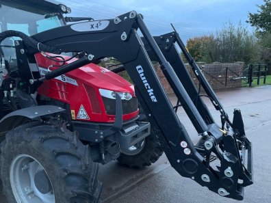 Quicke X4s loader, complete with brackets and valve to fit Massey Ferguson 5711s tractor, ex Demo - this loader has done approx 20 hours work and is as new, 1590kg lift capacity, Euro carriage, soft ride, third service, multi coupling, QCS QE command joystick, float and bucket shake function