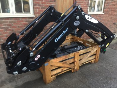 Quicke X4s loader, complete with brackets and valve to fit Massey Ferguson 5711s tractor, ex Demo - this loader has done approx 20 hours work and is as new, 1590kg lift capacity, Euro carriage, soft ride, third service, multi coupling, QCS QE command joystick, float and bucket shake function