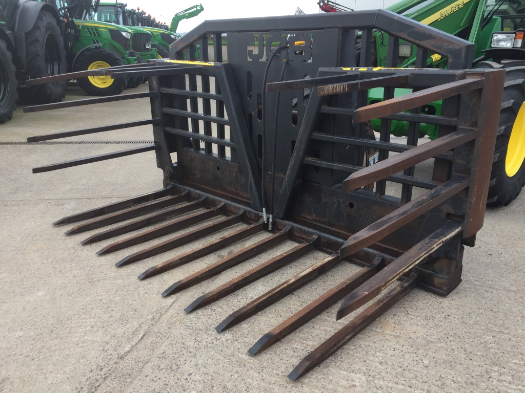 JCB folding fork, used, 14ft wide, hydraulic folding, Volvo hooks