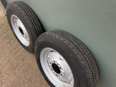 2x 10/28 rear wheels and 2x 600/16 Michelin tyres fitted to front wheels, to fit Massey Ferguson 135