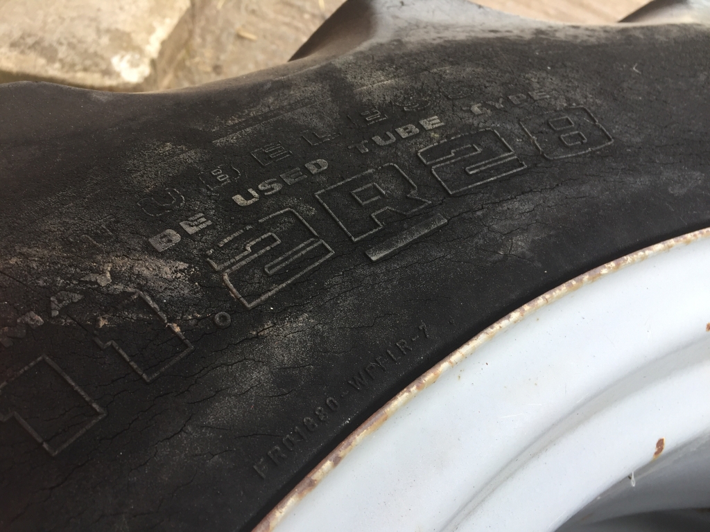 Goodyear 11.2/28 tractor tyres fitted to MF 300 series front rims