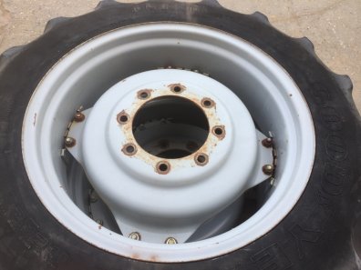 Goodyear 11.2/28 tractor tyres fitted to MF 300 series front rims