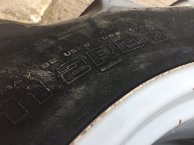 Goodyear 11.2/28 tractor tyres fitted to MF 300 series front rims