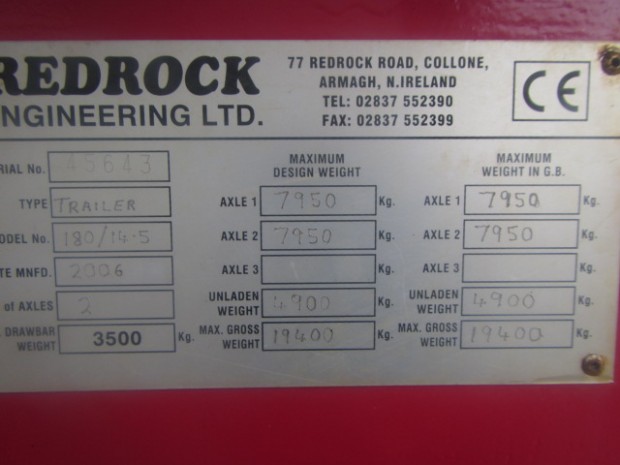 Redrock 180/14.5 silage trailer 14.5 ton