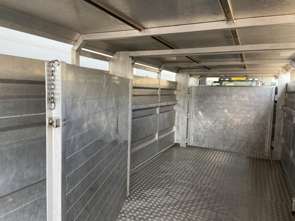 Stewart GX12 FT 12 ton flat trailer with livestock container