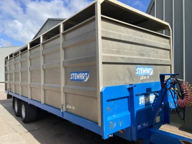 Stewart GX12 FT 12 ton flat trailer with livestock container