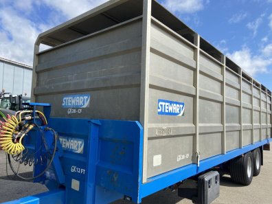 Stewart GX12 FT 12 ton flat trailer with livestock container